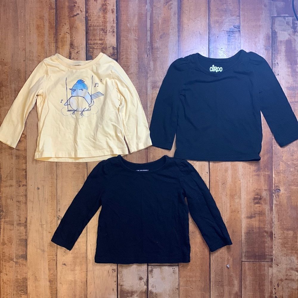 Oshkosh size 12 months girls long sleeve shirts bundle black yellow bird cotton